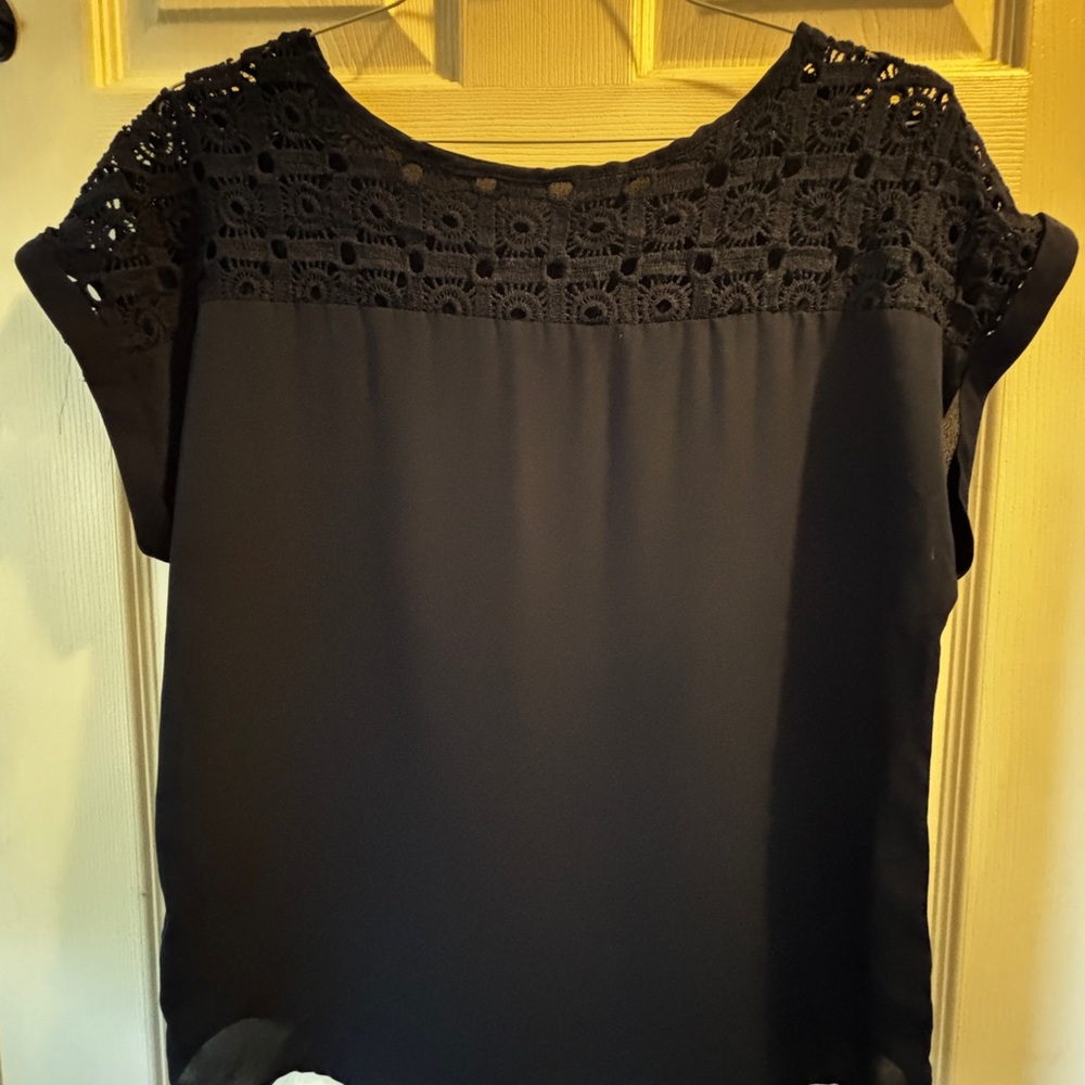 SHEIN Navy blue Crochet Lace Blouse large